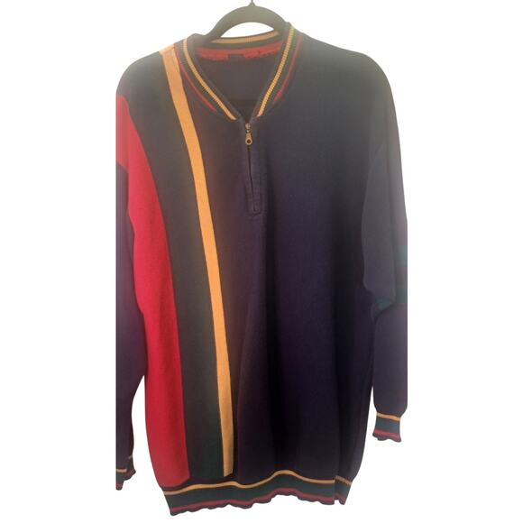 VTG 1990s Style Color block Men's 1/4 Zip Sweater Navy Red Yellow Green XL Y2K - Picture 3 of 5